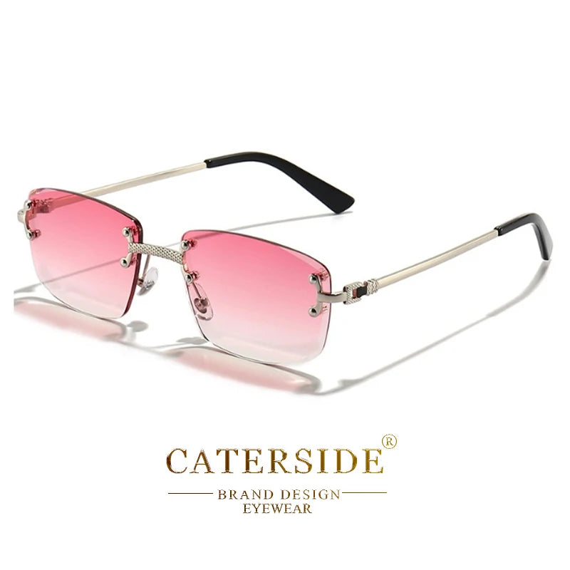 Occhiali Da Sole Rettangolari Caterside Punk In Metallo Lusso Senza Montatura Lenti Gradiente UV400 Uomo Donna Sport 2024