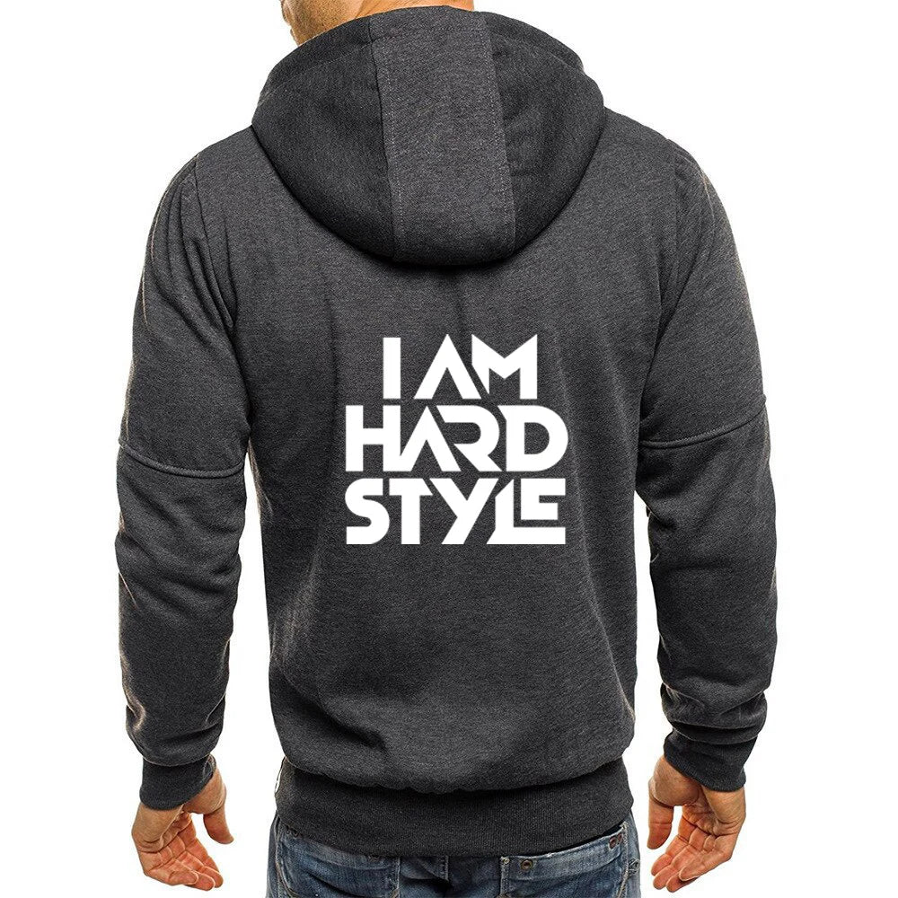 Cardigan Uomo con Cappuccio Zip in Cotone I Am Hardstyle Logo Stampa Casual Sportivo Autunno Primavera