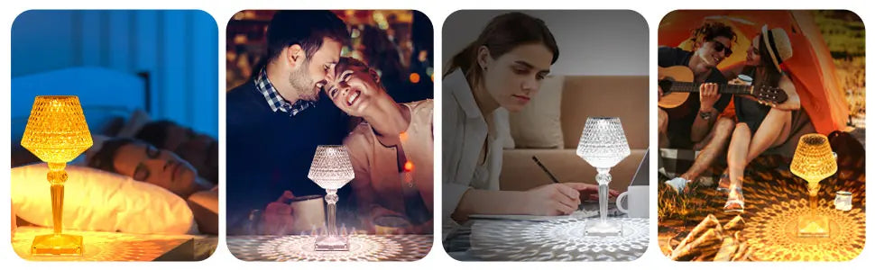 Lampada da Tavolo LED con Diamanti Proiezione di Cristalli Protezione Occhi USB Touch Lettura Luce Notturna