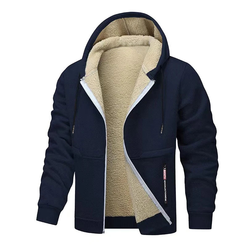 Felpa Con Cappuccio In Pile Pesante Foderata In Sherpa Con Cerniera Giacca Streetwear Calda Per Uomo