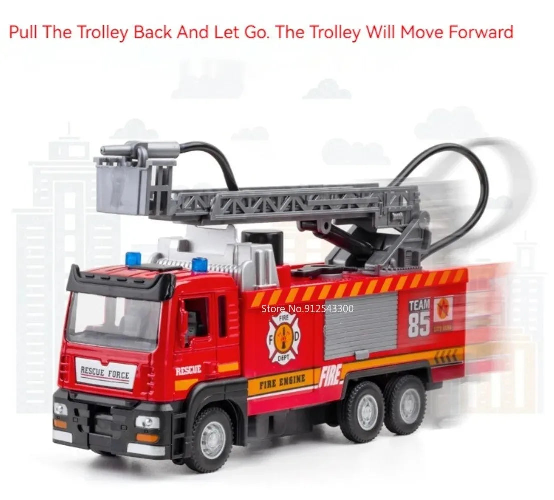 Scala 1:32 Spruzzo D'Acqua Camion Pompieri Modello Con Suono Luce Porte Apribili Tirare Indietro Regalo Ragazzi