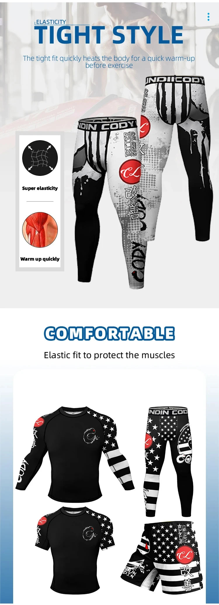 Rash Guard BJJ Uomo Jiu Jitsu Stampa Sublimazione Design Arte Marziale Abbigliamento Compressione Set Breve