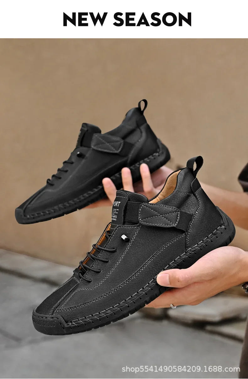 Scarpe Casual Da Uomo In Pelle Cucita A Mano Antiscivolo Con Fondo Grande E Fibbia Centrale