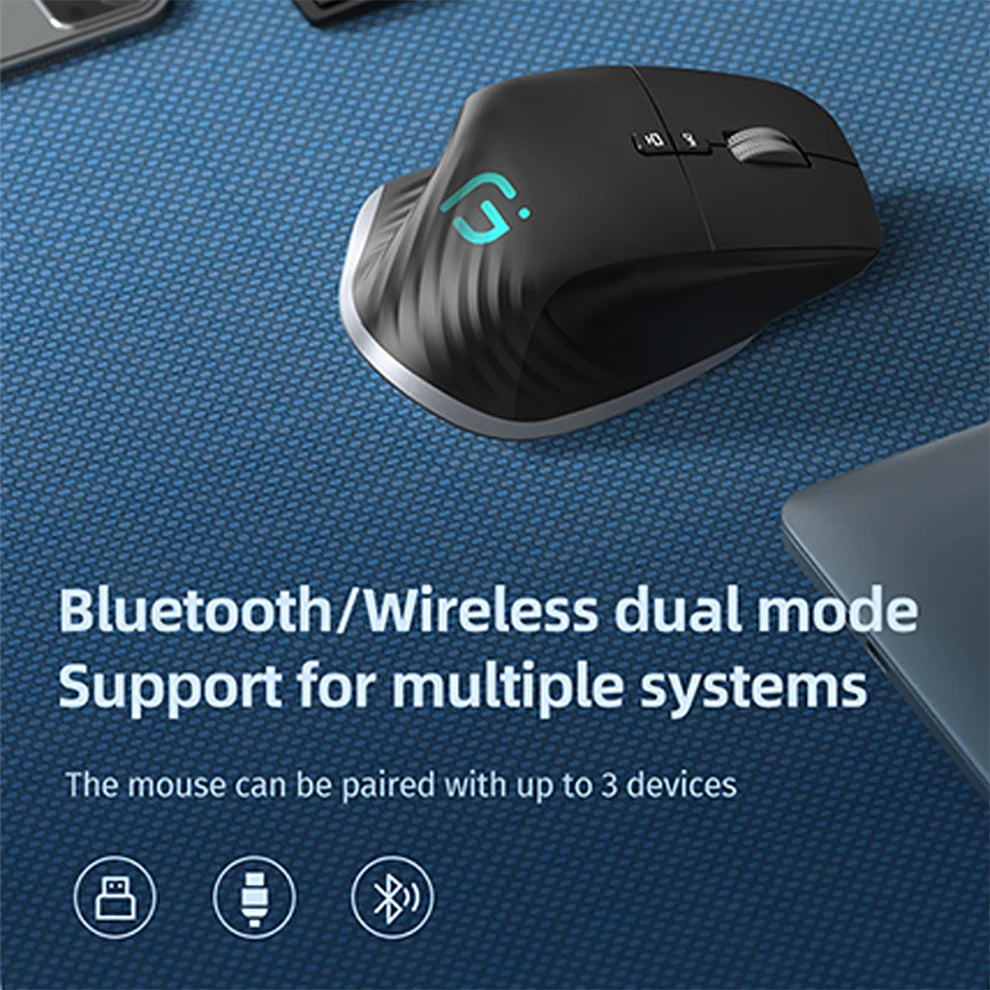 Mouse Wireless Multi Dispositivo Bluetooth 5.0 e 3.0 2.4G Ottico Portatile Ergonomico Per Computer Mano Destra