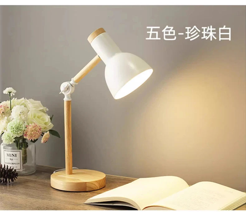 Lampada Da Tavolo Nordica In Legno LED Con Testa Giratoria Per Comodino E Scrivania Protezione Occhi E Lettura Studio