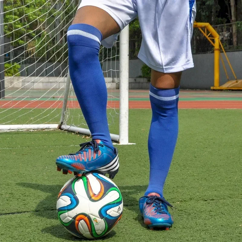 Calzini Da Calcio A Compressione Antiscivolo Tubo Lungo Al Ginocchio Con Righe Per Prestazioni Sportive Uomo