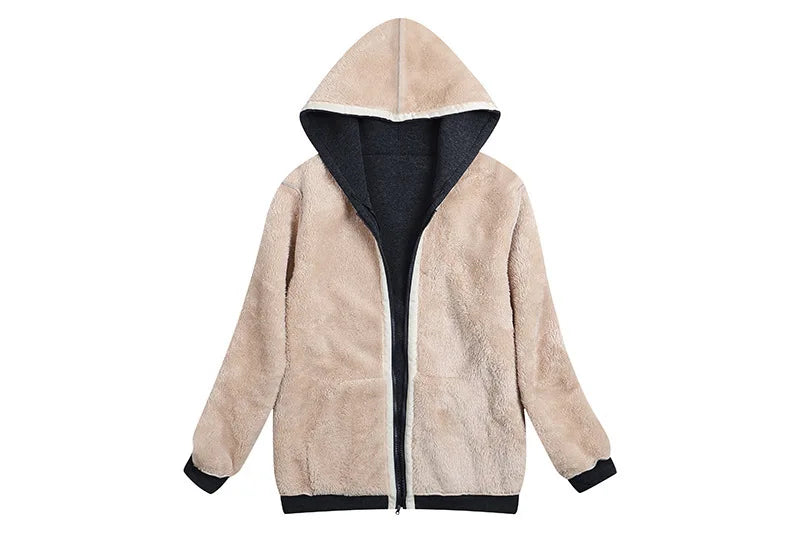 Cappotto Invernale Donna In Peluche Con Cappuccio E Zip Felpa In Pile Calda E Morbida Con Pelliccia Artificiale