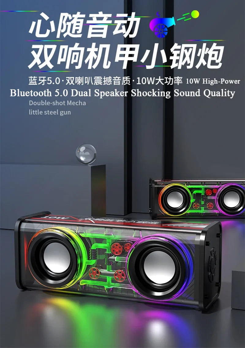 V8 Altoparlanti Mecha Trasparenti Bluetooth 5.0 Mini Wireless Con Diaframma A Doppio Subwoofer Per Festa RGB Light TWS