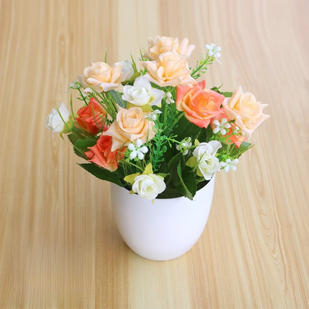Rosa Artificiale In Vaso Plastica Multicolore Piante Finte Ornamentali Per Interni Ed Esterni Decorazione Giardino