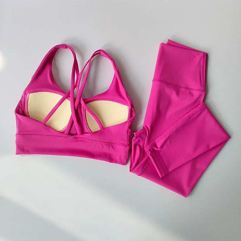 Tuta Da Yoga Donna Con Reggiseno Sportivo Fascia Alta Leggings Dimagranti Set Traspirante