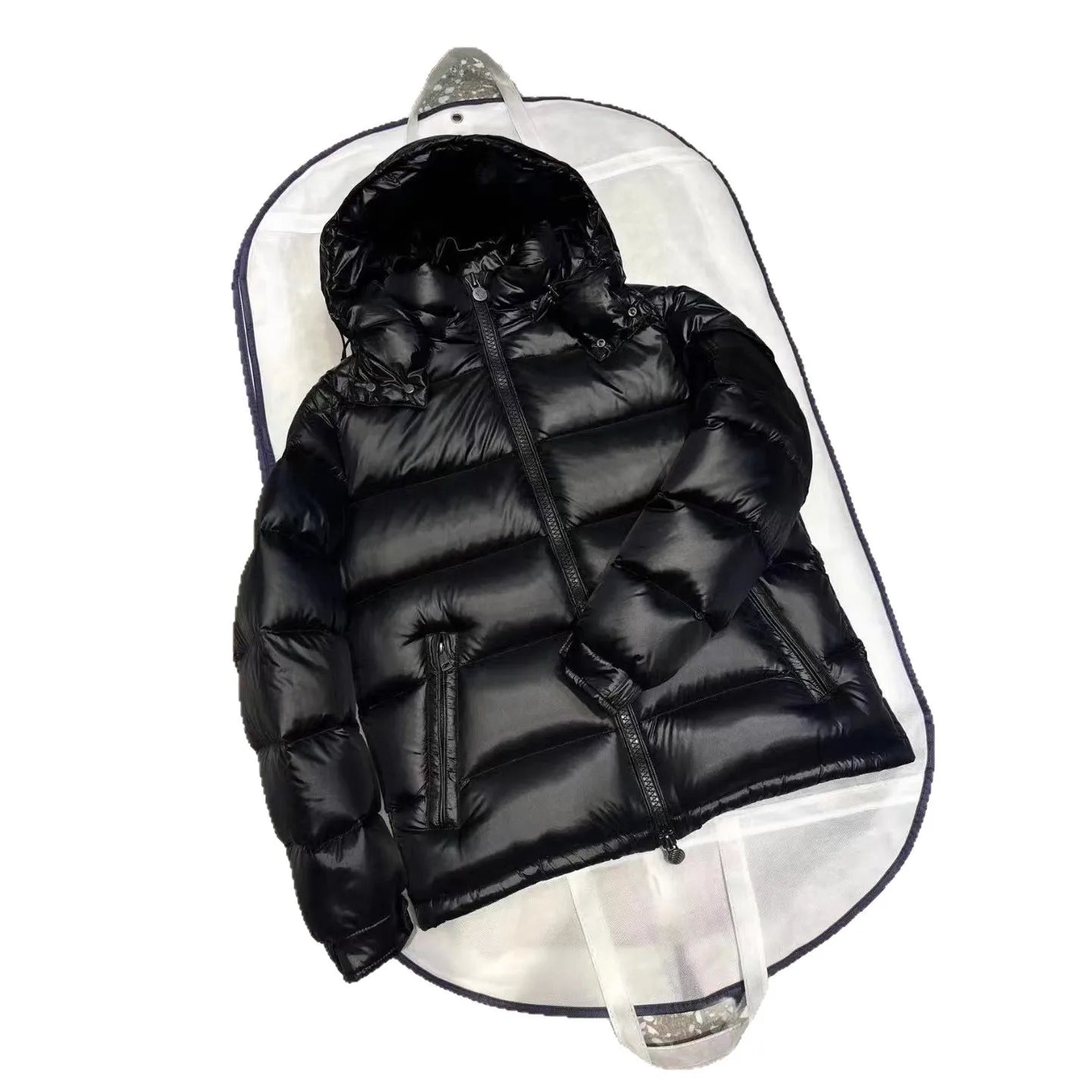 Parka Invernale Uomo Lucido Con Cappuccio Cerniera Spesso Caldo Piumino Anatra Bianca