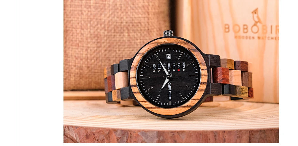 Orologio In Legno Unisex Quarzo Settimana Data Coppia Cinturino Colorato Logo Personalizzato Regalo Dropship