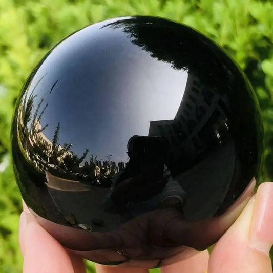 Sfera di ossidiana nera naturale sfera magica di cristallo di guarigione pietre Reiki feng shui sfera da collezione decorazioni per la casa senza Base