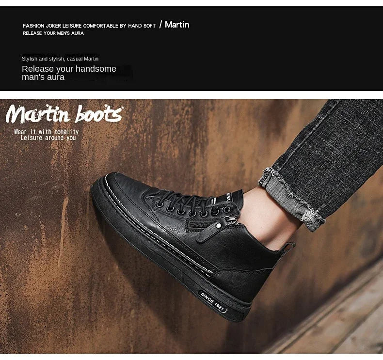Stivali Da Uomo In Pelle Invernali Alti Scarpe Moda Stivaletto Casual Da Lavoro All Aperto Sneakers Maschili Novità