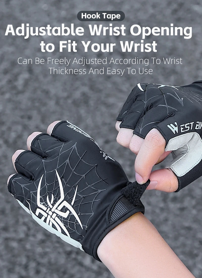 West Biking Guanti da Ciclismo Mezze Dita Spider Pattern Estivi Touch Screen per Bici da Strada e Mountain Bike