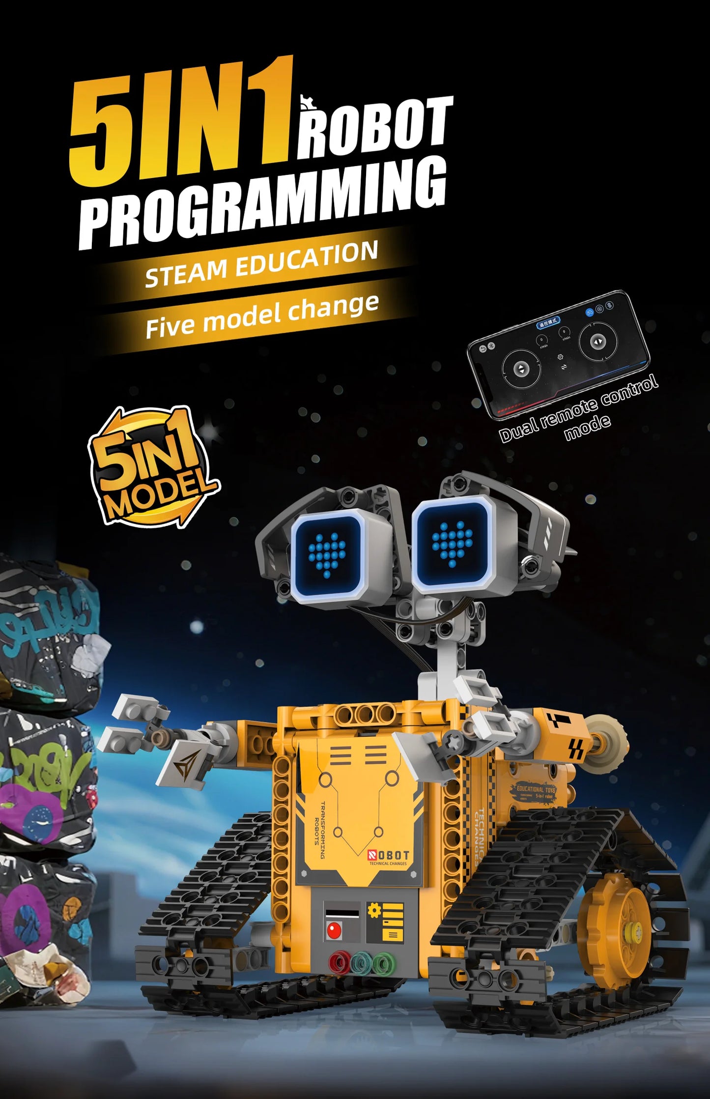 Robot Trasformabile 5 In 1 Con Display Digitale Telecomandato Per Bambini Regalo Ideale