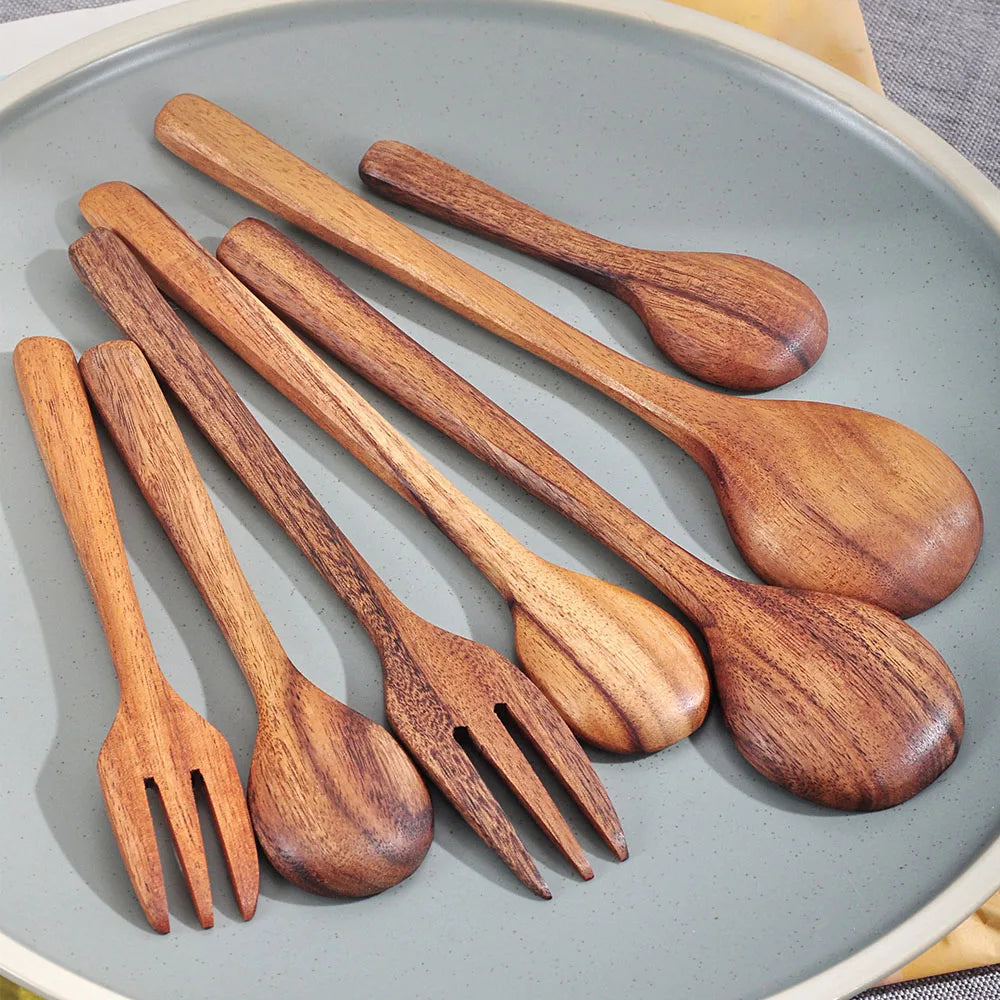 Set Da 7 Pezzi Cucchiai In Legno In Stile Occidentale Utensili Da Cucina Multiuso Per Ramen Insalata Zuppa Dessert E Tè