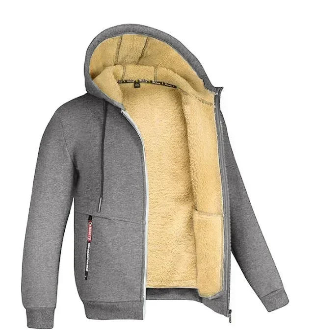 Felpa con Cappuccio Calda da Uomo con Fodera in Pile di Agnello Spessa Zip Antivento Abbigliamento Sportivo Casual