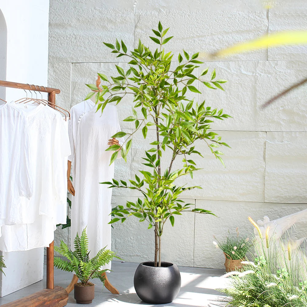 Piante Nandina Artificiali Alte 75-140 cm Con Rami Di Palma Tropicali Foglie Di Bambù Verdi Per Arredamento Ufficio