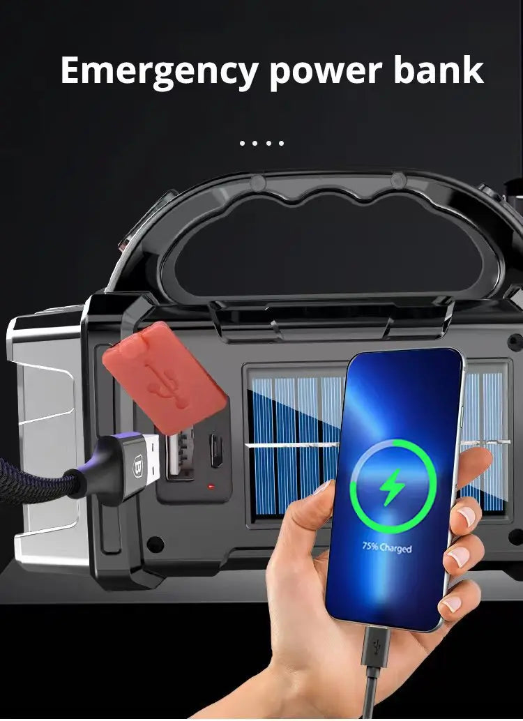 Torcia Portatile Potente Ricaricabile USB Con Luce Solare Led E Lavoro Cob Campeggio E Carica Telefono Con 4 Modalità