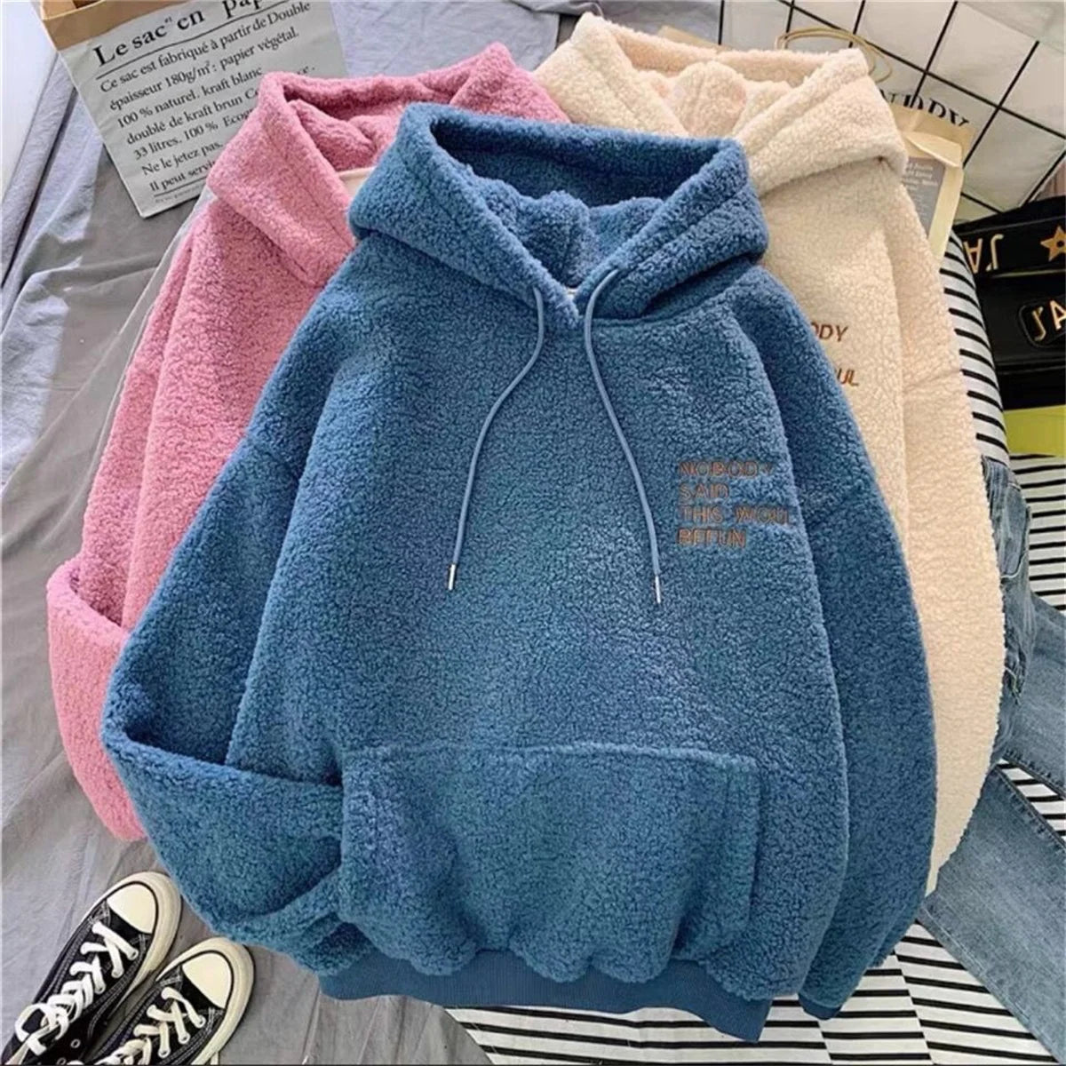 Felpa Con Cappuccio Donna Autunno Inverno Moda Coreana Allentata Casual Street Manica Lunga Lettera Solida