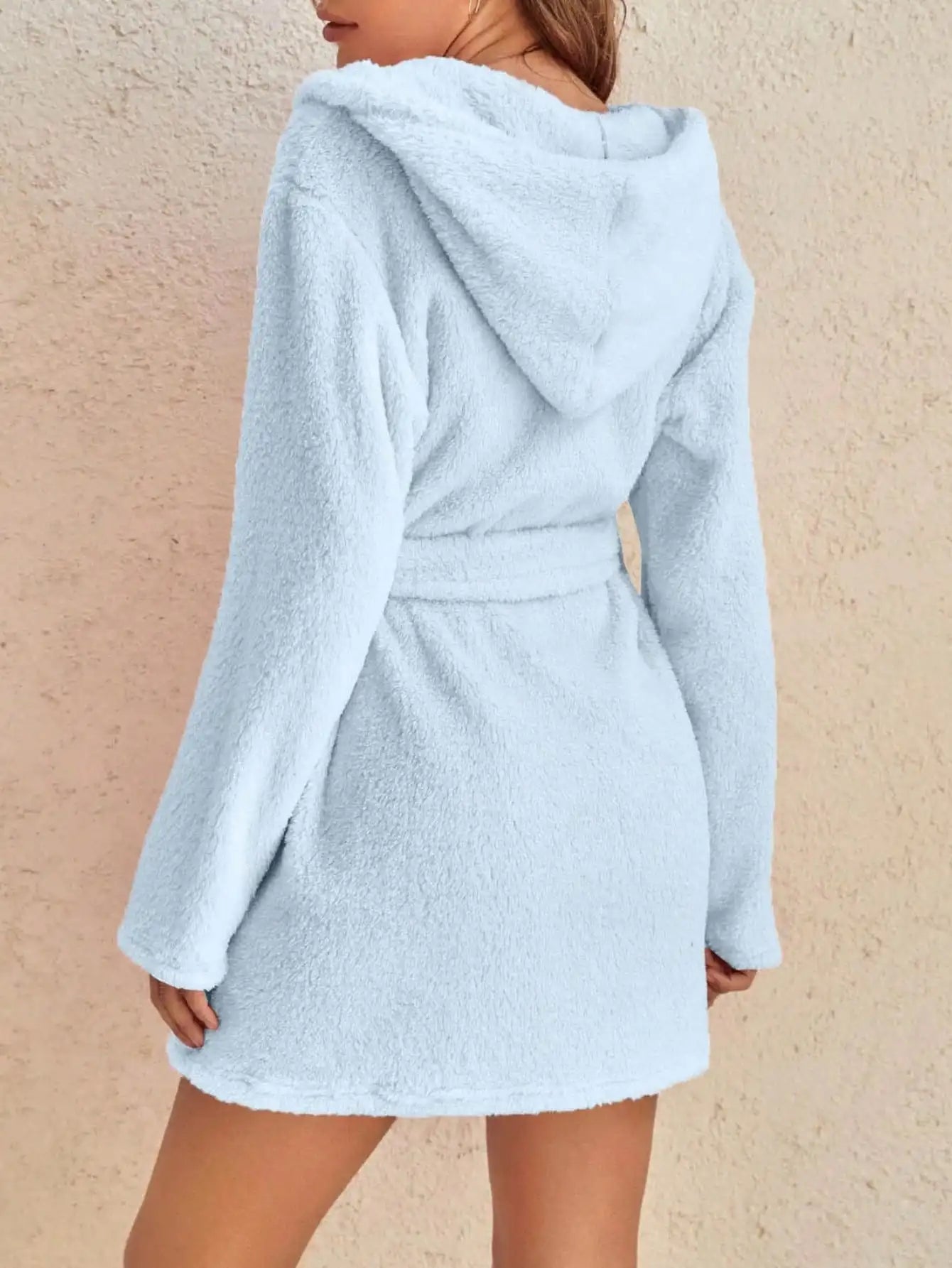 Vestaglia Da Donna Con Cappuccio Tinta Unita Con Cintura Calda E Morbida Per Casa Autunno Inverno