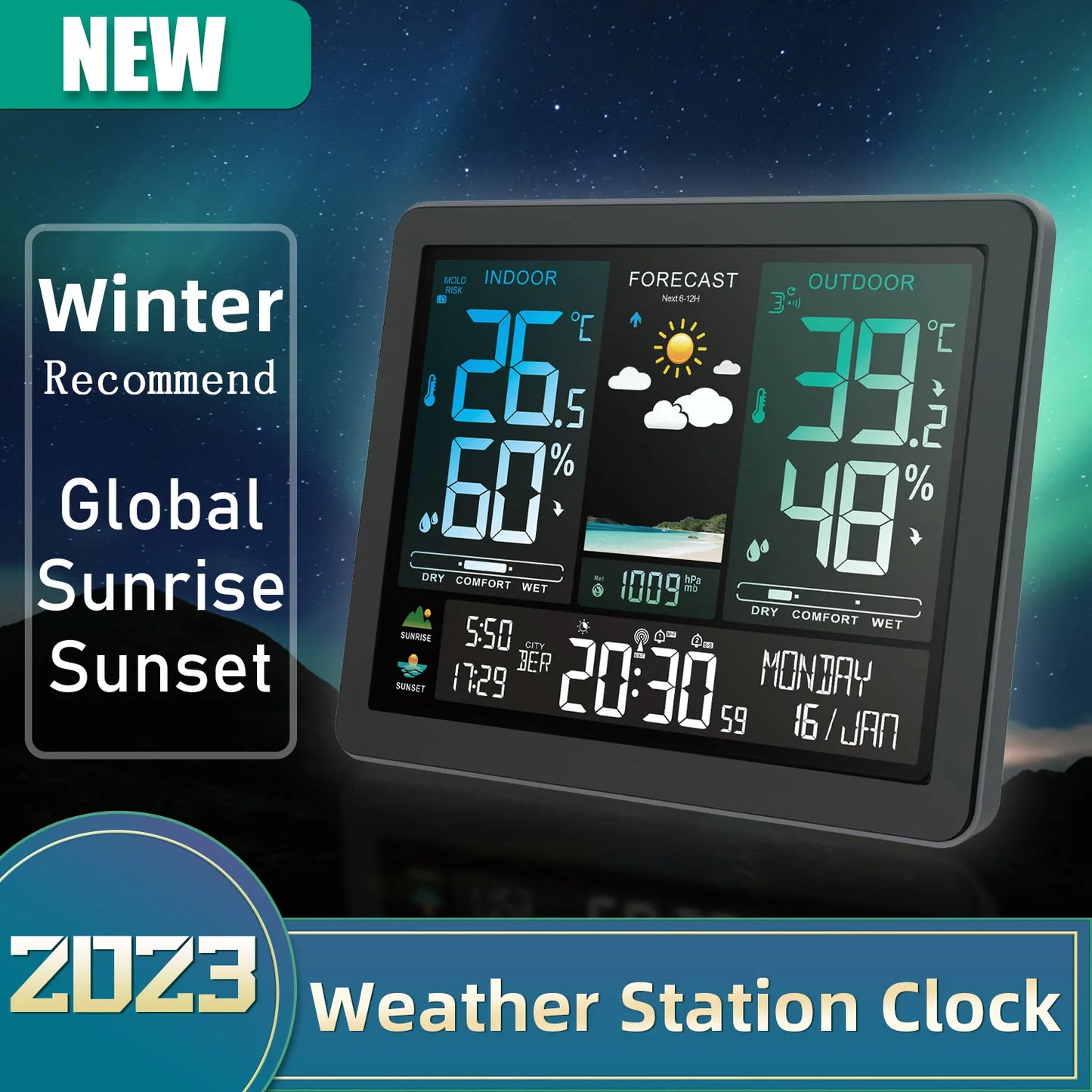 Stazione Meteorologica Multifunzionale Con Sveglia Termometro Igrometro Digitale Schermo Tattile Esterno Wireless
