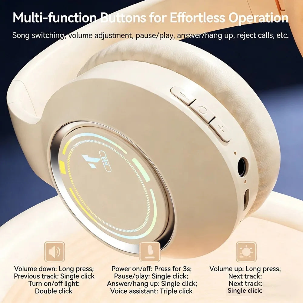KEBIDU Cuffie Da Gioco Bluetooth Pieghevoli Over-Ear RGB Cancellazione Del Rumore Attiva HiFi Wireless Scheda TF