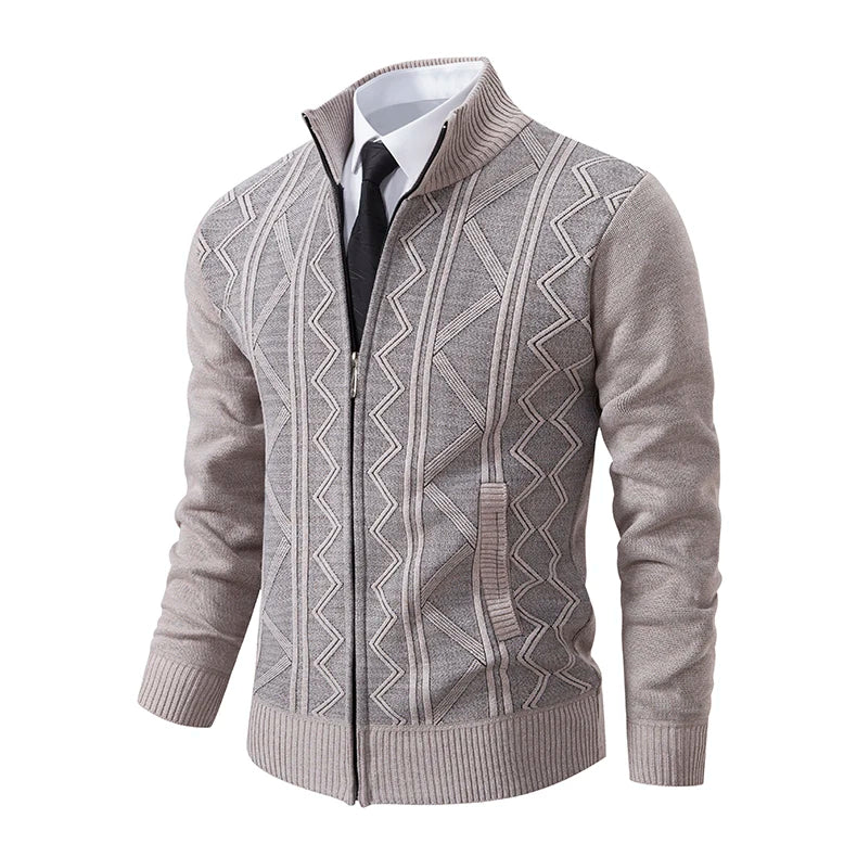 Giacca Ispessita Uomo Autunno Inverno Calda Linea Tendenza Colletto Mandarino Cardigan Lavorato A Maglia Cappotto