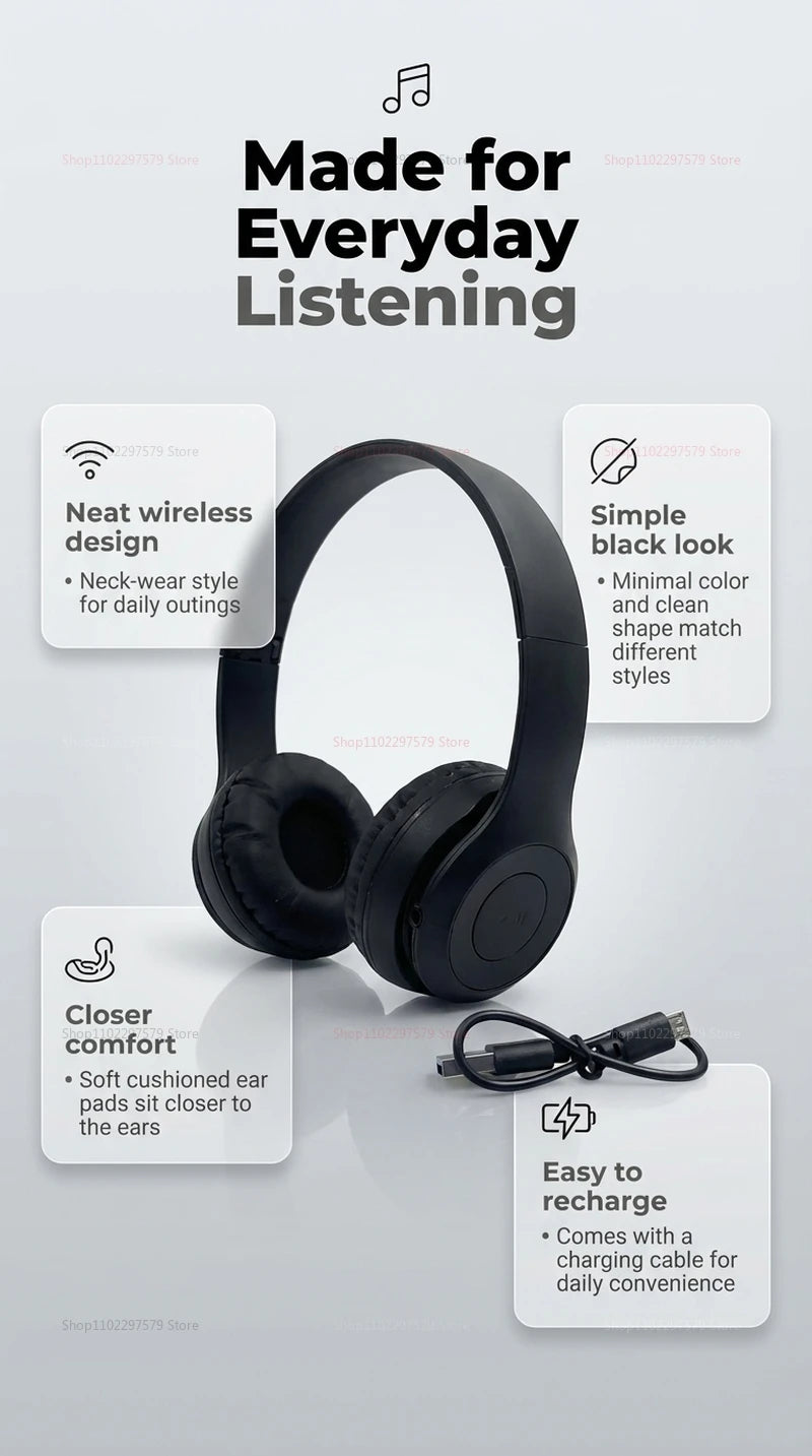 Cuffie Wireless Bluetooth Ad Alta Fedeltà Con Microfono HD Integrato Audio Stereo Nitido Connessione Stabile