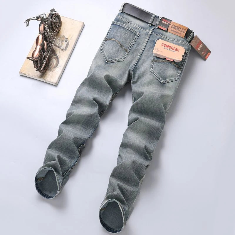 Jeans Uomo Slim Fit Vintage Di Fascia Alta In Denim Pesante Caldo Pantaloni Grigi Casual Versatili Dritti Quotidiani