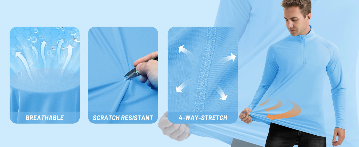 TACVASEN UPF50+ T-shirt con protezione UV Camicia da pesca leggera a maniche lunghe ad asciugatura rapida da uomo Escursionismo all'aperto Allenamento Protezioni