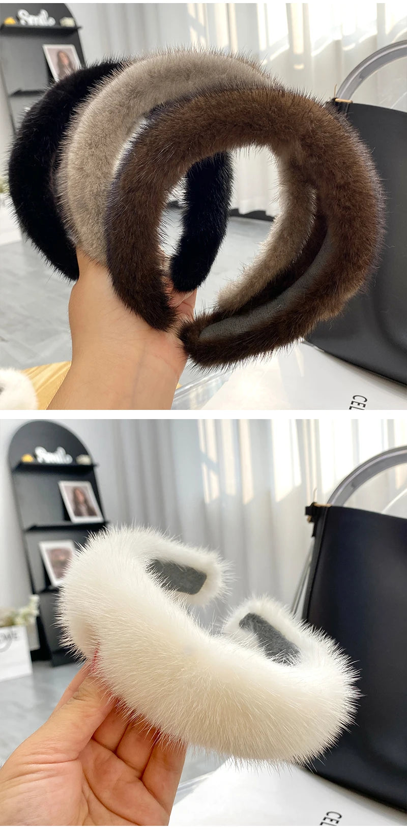 Fascia Per Capelli Inverno In Pelliccia Vera Di Visone Alta Qualità Per Donne Lusso Regalo Elegante