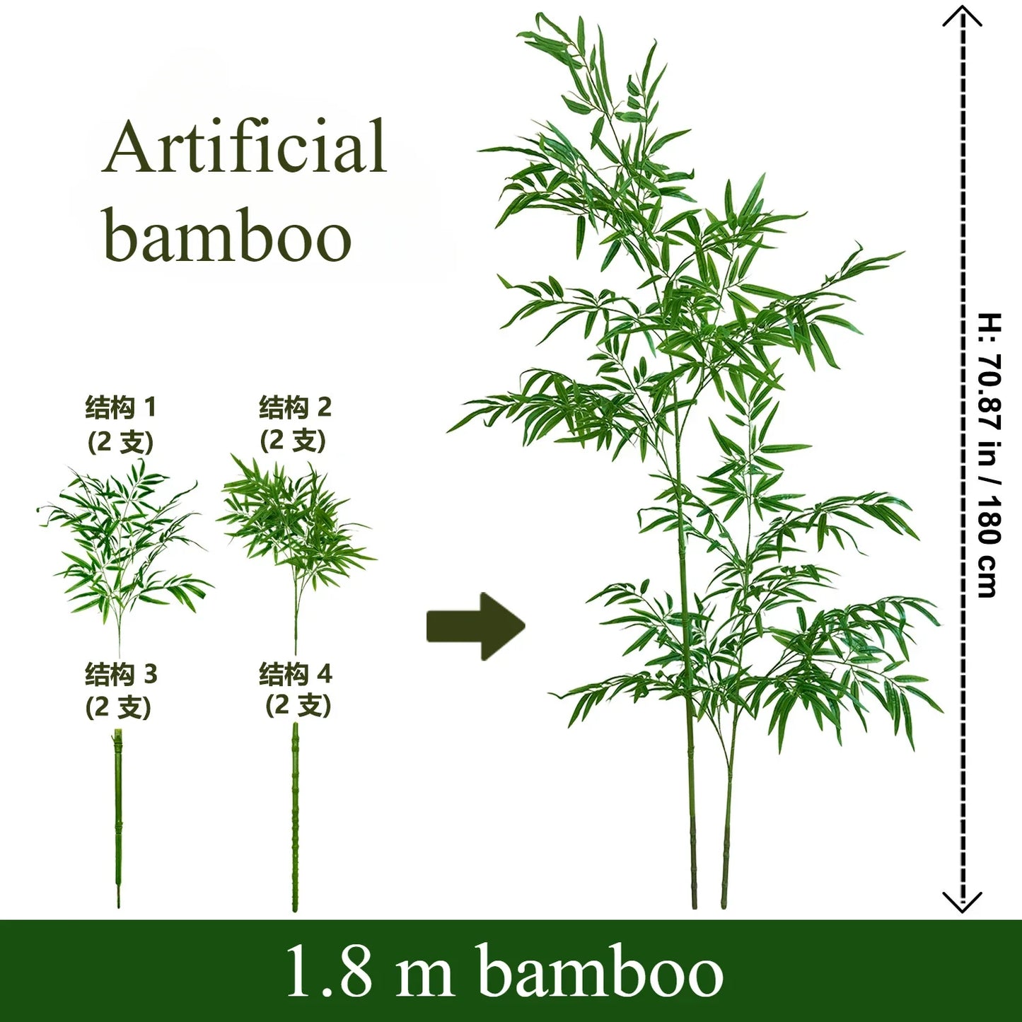 Bambù Artificiale da Pavimento Rimovibile con Altezza Regolabile 140 230 Cm Verde Elegante per Casa Hotel e Giardino