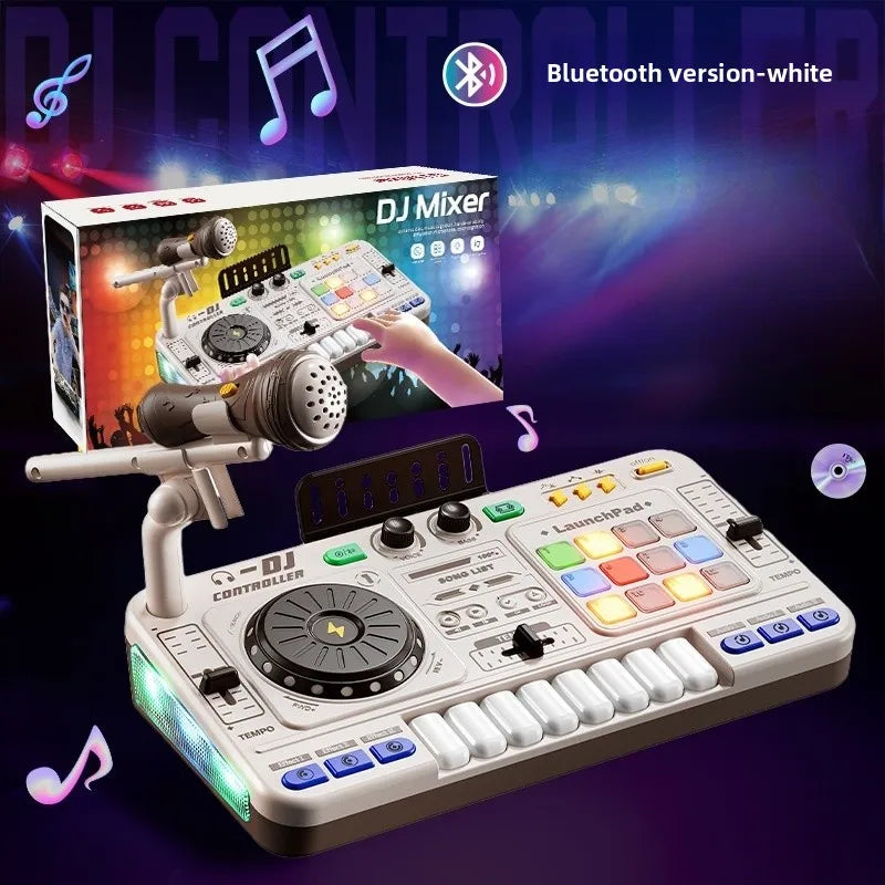 Controller DJ per bambini Mixer giocattolo musicale con microfono Luce a LED Gioco musicale elettronico Giradischi DJ per regali di compleanno per bambini