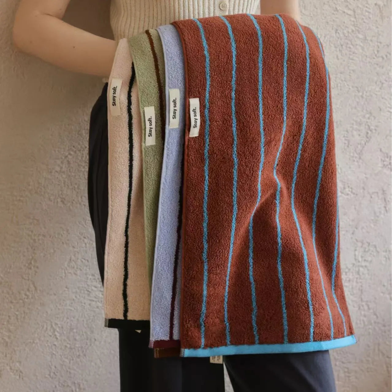 Asciugamano In Cotone A Righe Retrò 70x140 Cm Morbido E Assorbente Per Casa Palestra Cucina