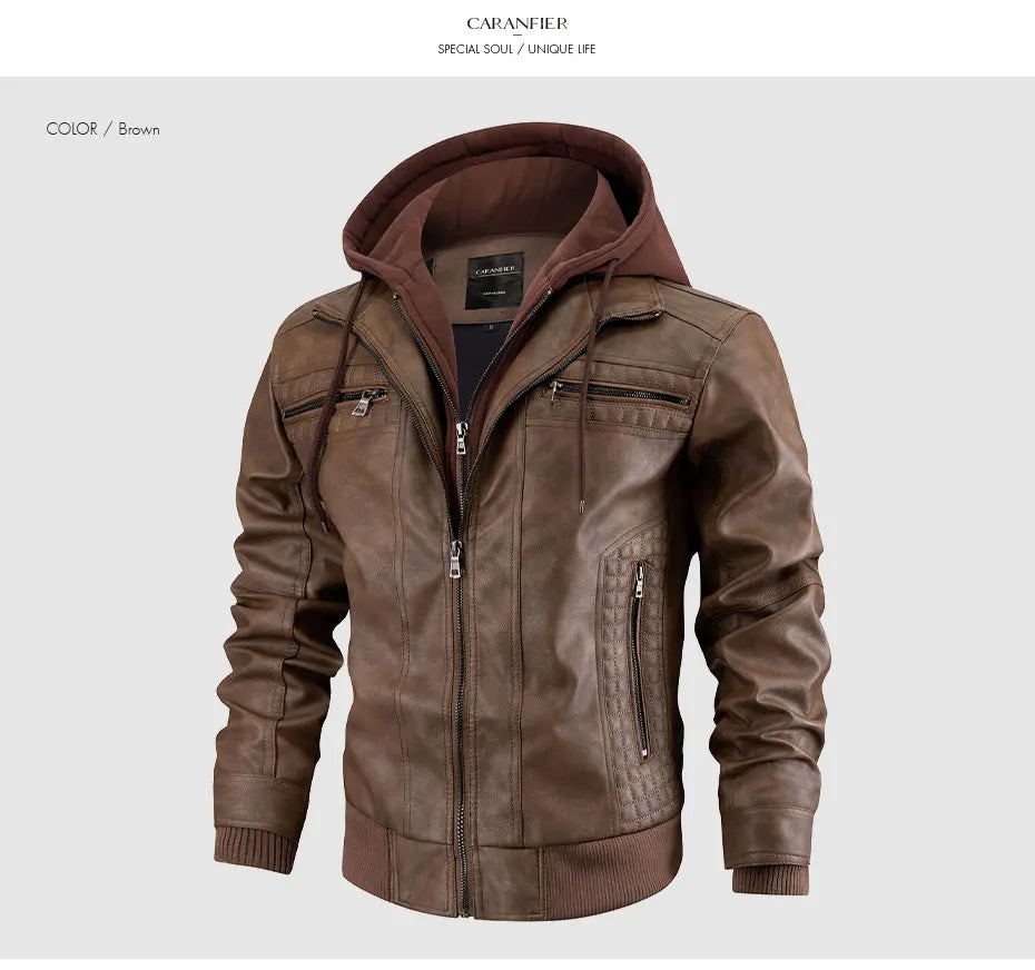 Giacca Di Pelle Per Uomo Moto Biker Con Cappuccio Lusso Vintage Abbigliamento Uomo Grintoso