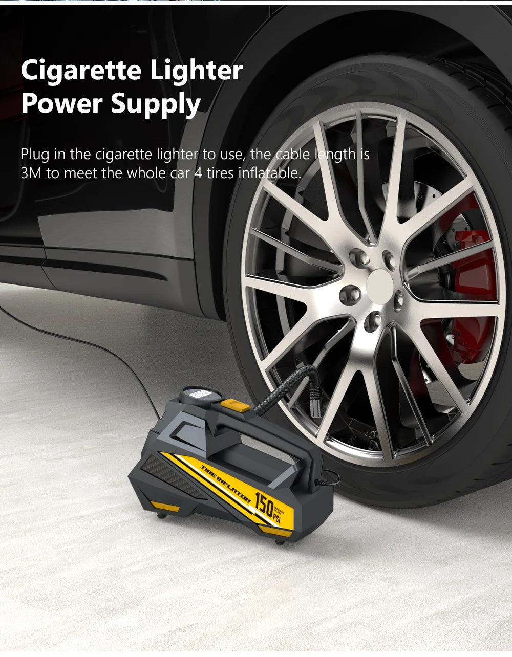 Pompa Aria Portatile 12V LED 150 PSI Compressore Pneumatici Elettrico Per Auto Bici Moto