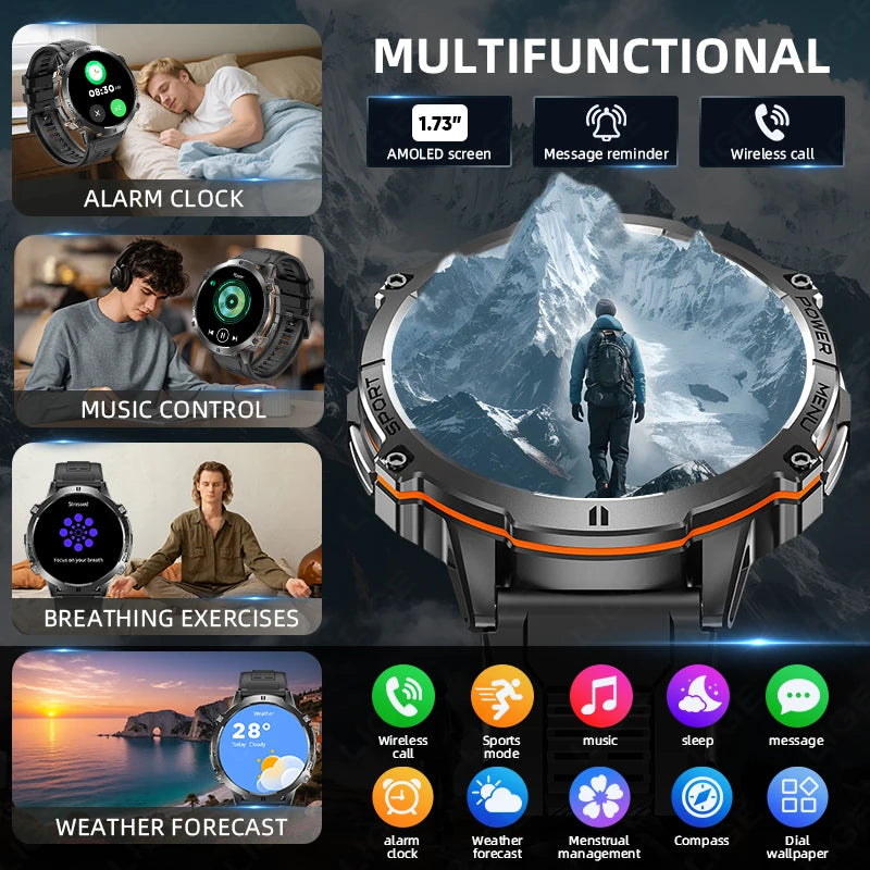 LIGE Orologio Smartwatch Uomo Con Display AMOLED Altimetro Barometro Bussola Batteria 900mAh Ultra Lunga Durata Sportivo
