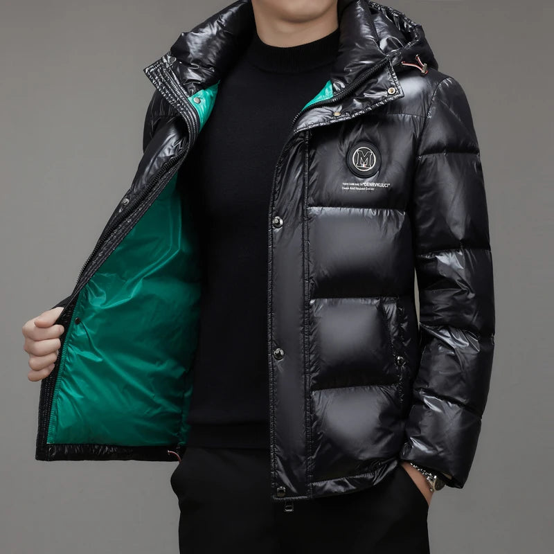Piumino Da Uomo 2025 Inverno Con Cappuccio E Cerniera D Anatra Bianco Caldo Alla Moda Da Esterno Casual