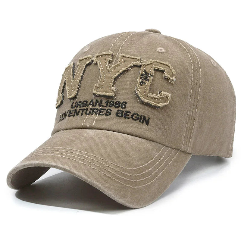 Cappellino Baseball Vintage Con Grande Lettera NYC Uomo Donna Cotone Lavato Protezione Solare Snapback