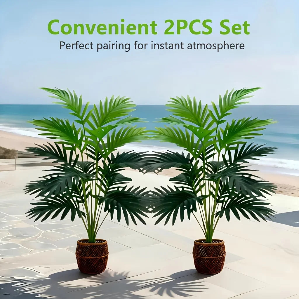 Set Da Due Piante Areca Palma Artificiali Con 24 Foglie Realistiche Per Esterno E Interni Decorazione
