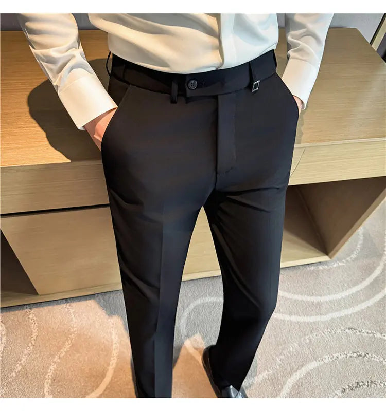 Pantaloni Da Uomo 2026 Primavera Slim Fit Eleganti Elasticizzati Tinta Unita Business Casual Pantaloni Da Ufficio