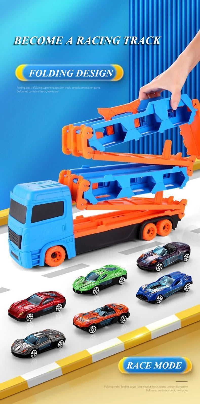 Grande Camion Trasportatore per Auto con Pista Pieghevole Veicolo da Corsa Giochi Competitivi per Bambini Regalo