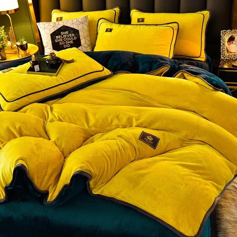 Set Di Biancheria Da Letto In Pile Di Latte Ultra Spesso Queen Size Copripiumino Invernale Caldo Di Fascia Alta