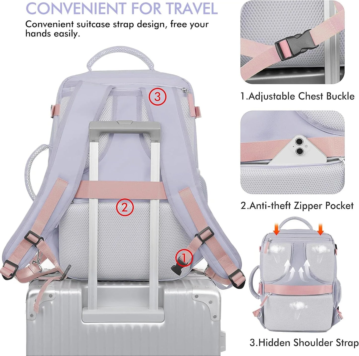 Zaino Da Viaggio Unisex Per Laptop Da 15 Pollici Grande Capacità 36 55 Litri Per Oggetti Personali