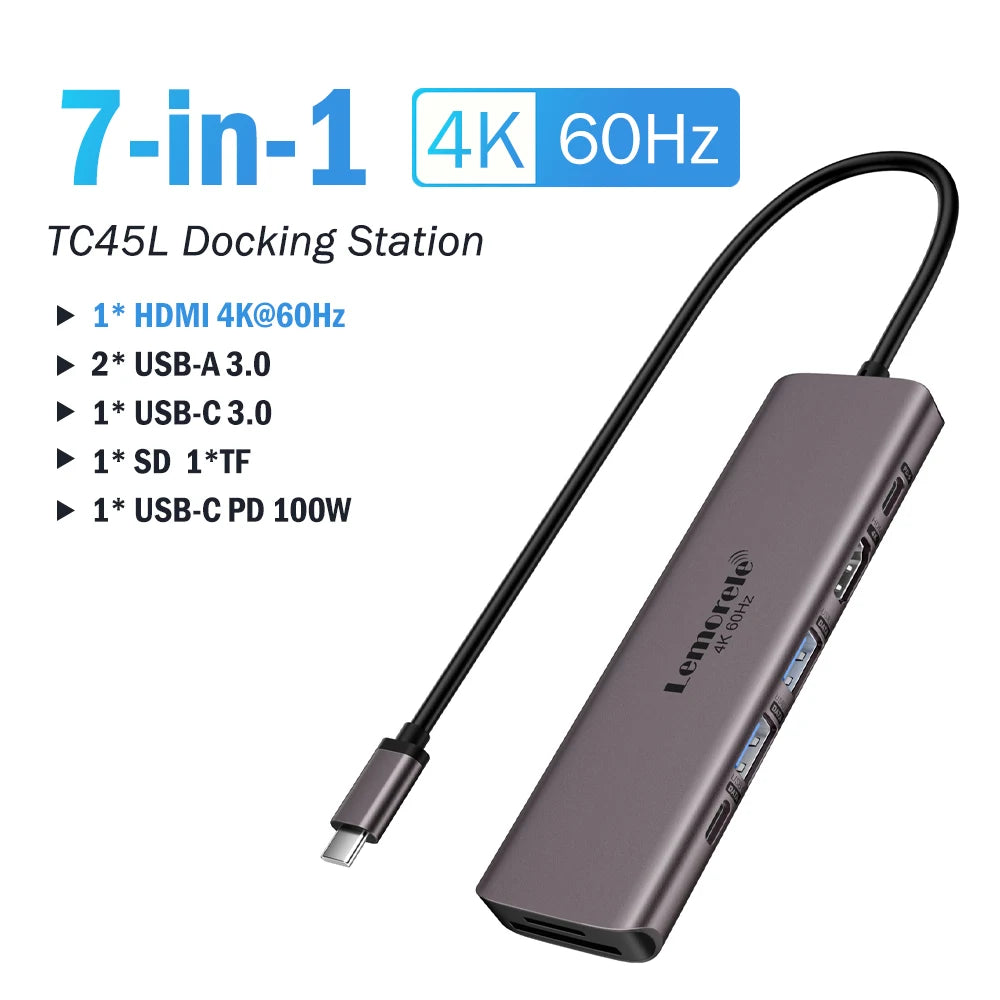 Lemorele Dock USB C 7in1 Hub HDMI 4K 60Hz USB 3.0 PD 100W Carica Per MacBook Pro Laptop