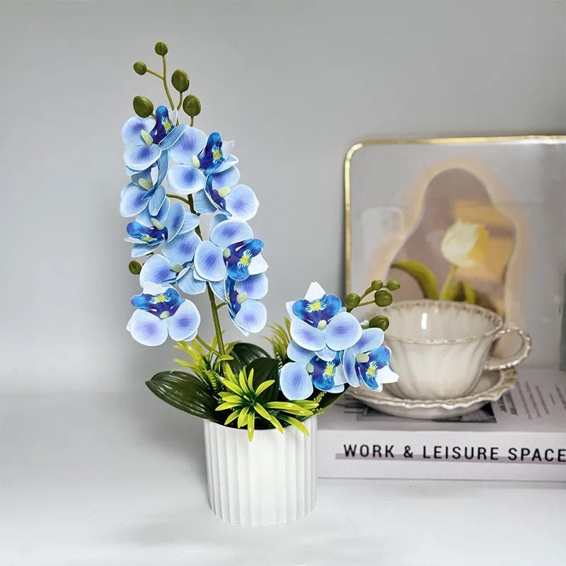 Set Decorazione Nozze con 2 Forchette e 12 Fiori Artificiali Orchidea Farfalla Piante in Vaso con Pellicola Texture