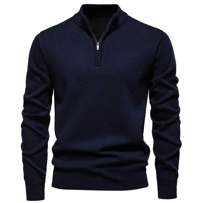 Maglione Uomo Pile Spesso Autunno Inverno Slim Fit Con Mezza Cerniera Collo A O Solido Versatile Nuovo