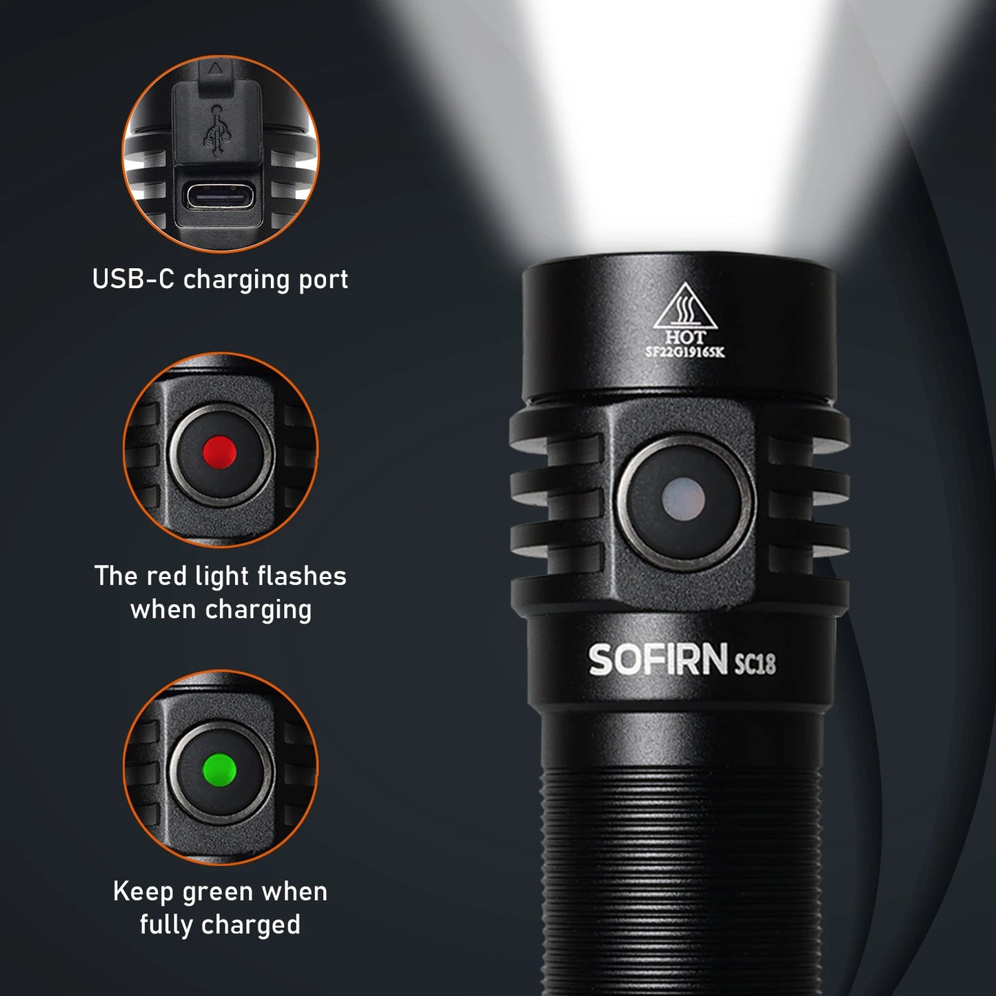 Sofirn SC18 1800lm Torcia EDC USB C Ricaricabile SST40 LED 18650 Ottica TIR Lente Lanterna Indicatore di Alimentazione